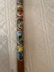 Vintage Bavarian Alpine Wanderstock w/Metal Ice Axe Pick Head & Souvenir Shields
