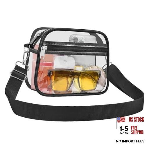 Clear Bag for Stadium Events Clear Sports Fan Handbags Purses with Medium Black