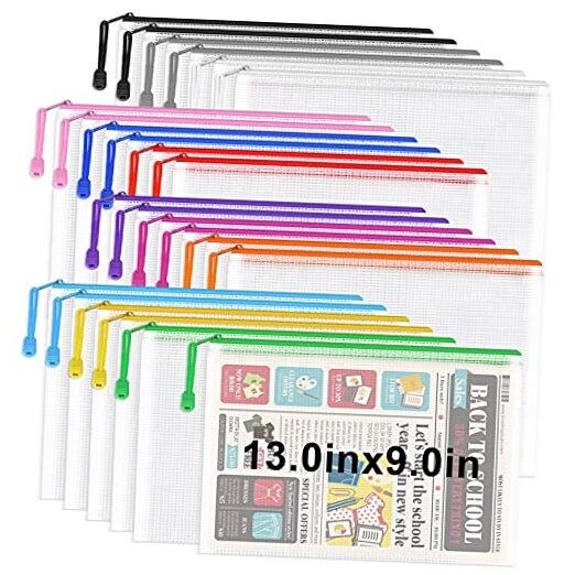 24PCS Plastic Mesh Zipper Pouch, Zipper Bags, Letter Size/A4 Size Waterproof