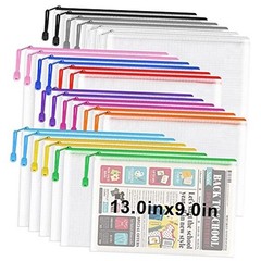 24PCS Plastic Mesh Zipper Pouch, Zipper Bags, Letter Size/A4 Size Waterproof