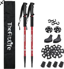The Fit Life Hiking/Trekking/Walking Sticks | Red Aluminum Adjustable Poles