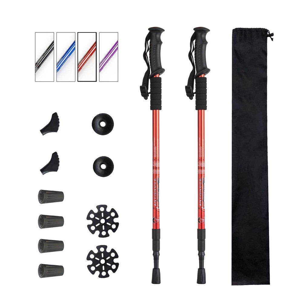 2-Pack Shock Absorbing Adjustable Trekking Poles Lightweight Hiking Sticks