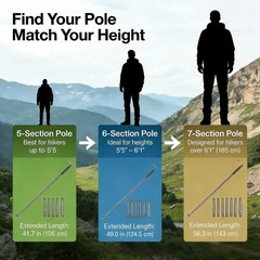 Trekking Pole Tactical Walking Stick, Multifunctional 6-section gray handle