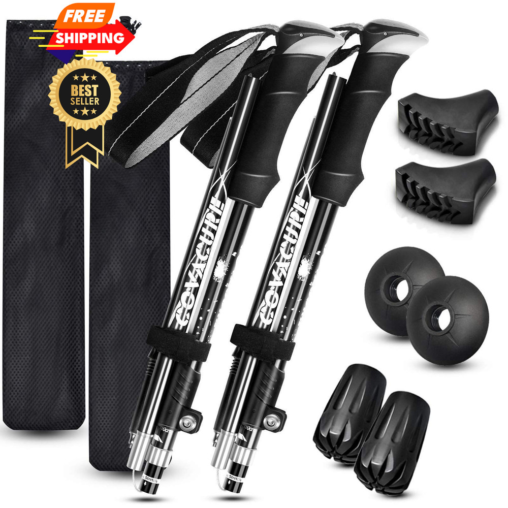 Covacure Trekking Poles Collapsible Hiking 100-120cm, Black (110-130cm)