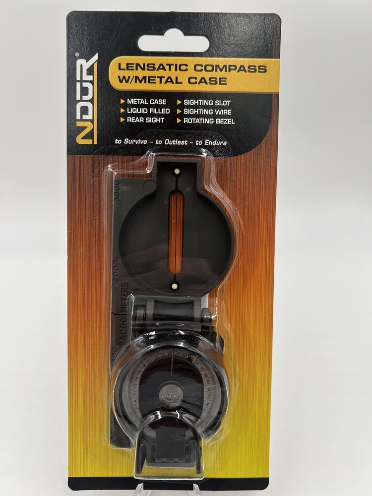 New NDUR Metal Lensatic Compass 51500 Sighting Slot Sighting Wire Rotating Bezel