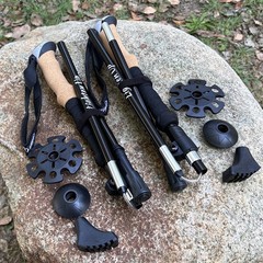 2 PCS 5-Section Foldable Trekking Poles Hiking Walking Stick Outdoor Camping