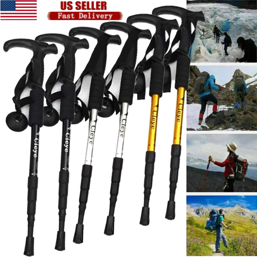 2X Trekking Poles Nordic Walking Sticks Adjustable Anti-shock Hiking Alpenstock