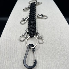 Black Paracord Keychain Wristlet Multi Clip Carabiner Key Holder EDC Tactical
