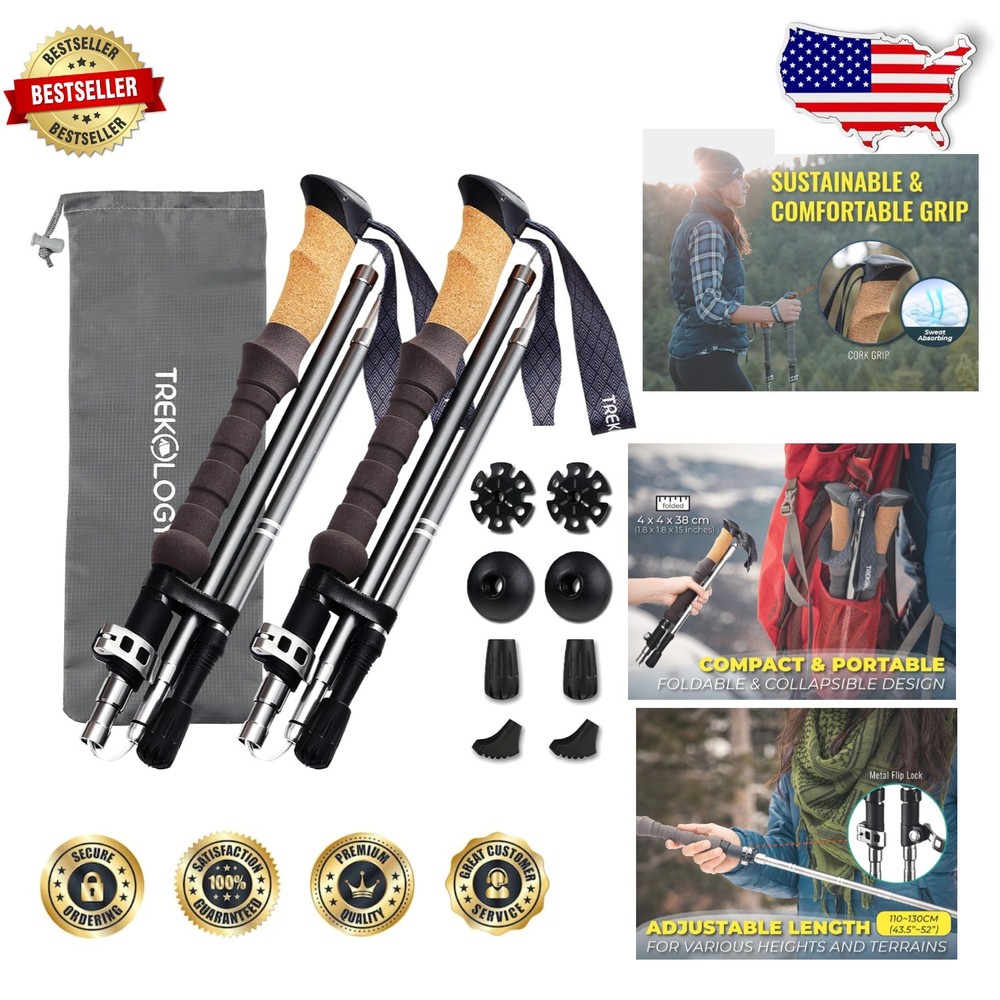 Adjustable Trekking Poles Trek-Z: Folding, Cork Grip, 130cm Extended, Aluminum