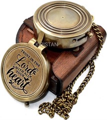 Trust in the Lord Compass Gift Proverbs 3:5 Engraved Antique Brass Pocket Com…