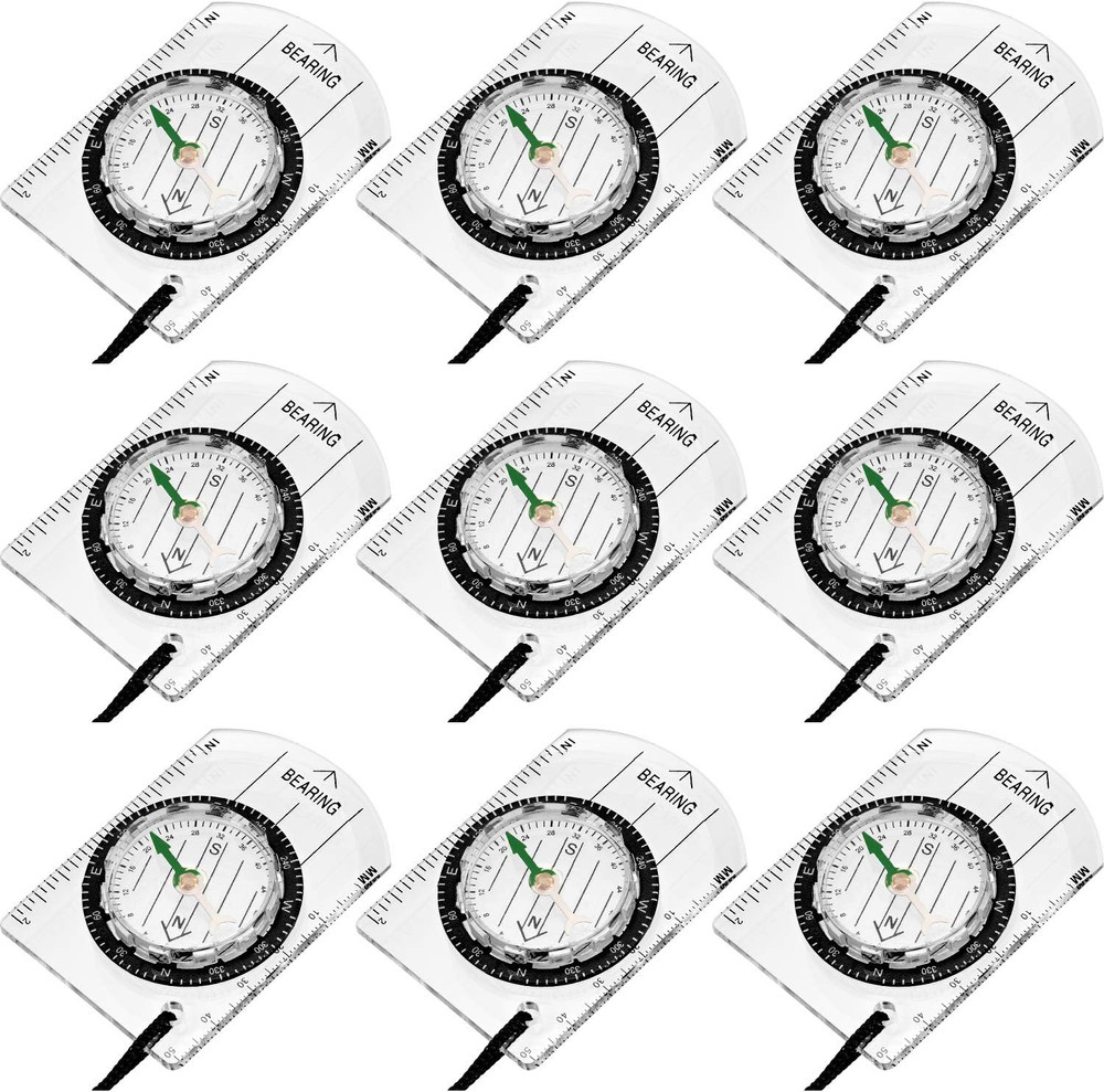 BBTO 9 Pieces Orienteering Compass Hiking Backpacking Camping Compass Map Readin