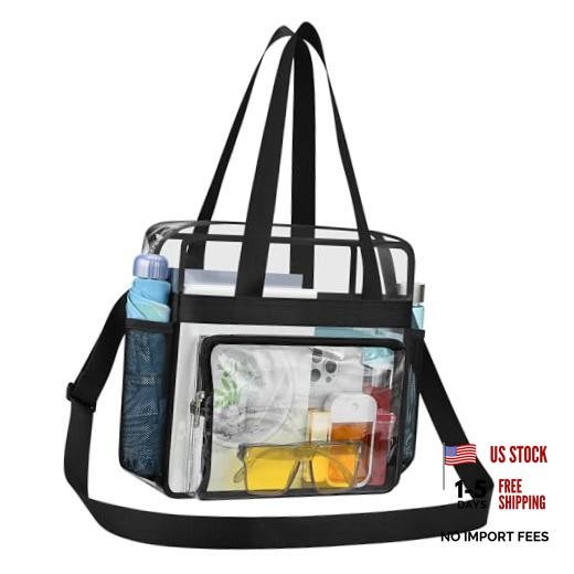 Clear Bag for Stadium Events, 12x6x12 Transparent Stadium Messenger Bag Black