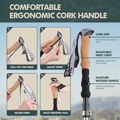 Trekking Poles Collapsible Hiking Poles with Cork EVA Handle, Ultralight Aviatio