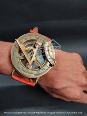 Brass Sundial Compass Wrist Band/Real Leather Band/Wrist Compass Free Keychain