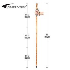 3pc Detachable Fir Wood Hiking Stick with Compass, Animal Carving, Soft Grip, 55
