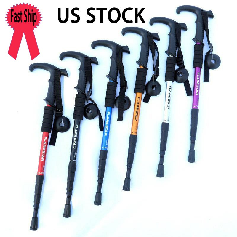 Pair of 2 Trekking Walking Hiking Sticks Anti-shock Adjustable Alpenstock Poles