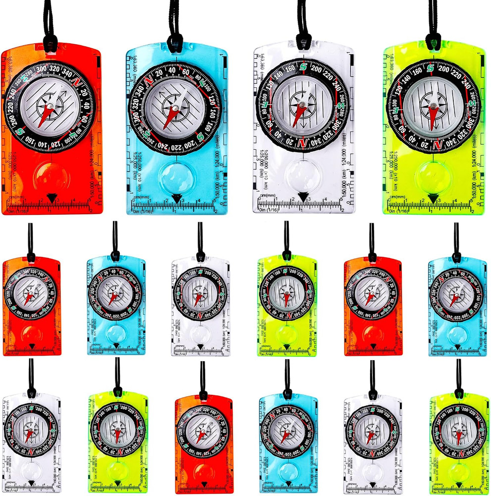 16 Pcs Orienteering Compass Acrylic Hiking Compass with Rope for Navigation