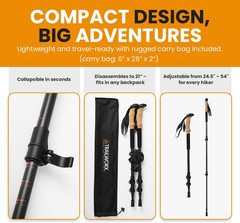 3K Carbon Fiber Collapsible Hiking Poles, Adjustable Trekking Poles for Hiking,