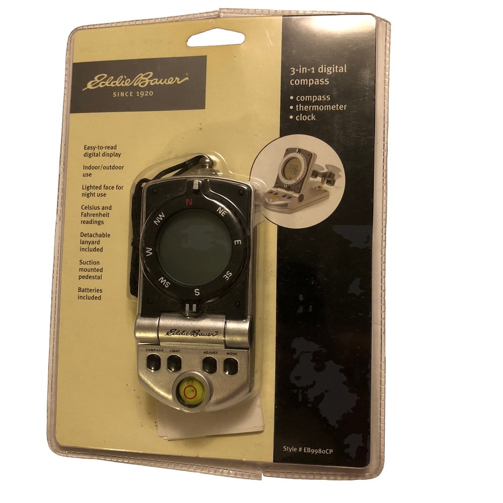 Eddie Bauer Compass Digital EB9980CP Thermometer Clock Level