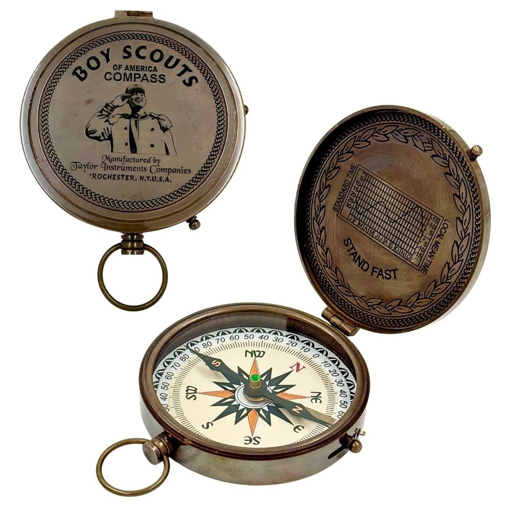 Handmade Brass Nautical Compass Vintage Finish Navigational Tool, BSA Pocket …