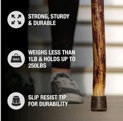 Brazos Rustic Wood Walking Stick, Hickory, Traditional Safari Style Handle 55″
