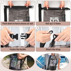 Dry Bag Waterproof for Men Women, 10L Lightweight Roll Top Dry Bag Gray