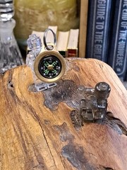 Mini EDC Minimalist Brass Keychain Compass w/Titanium Keyring