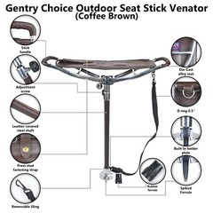 Outdoor Shooting Stick Adjustable Seat Hunting Stick Chair Camping Waking Cane