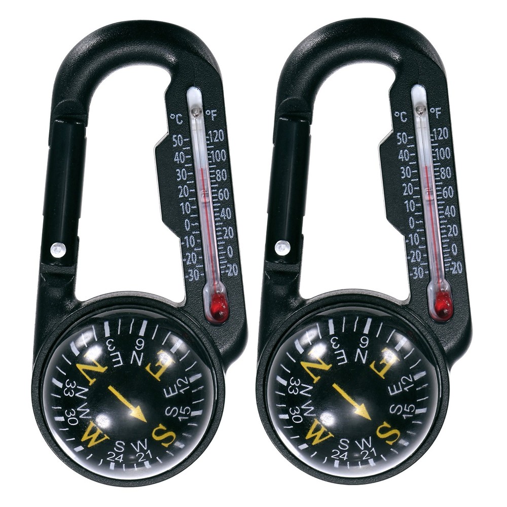 Keychain Compass [2PCS] – Ball Compass and Thermometer Buckle – [Black, Yellow]