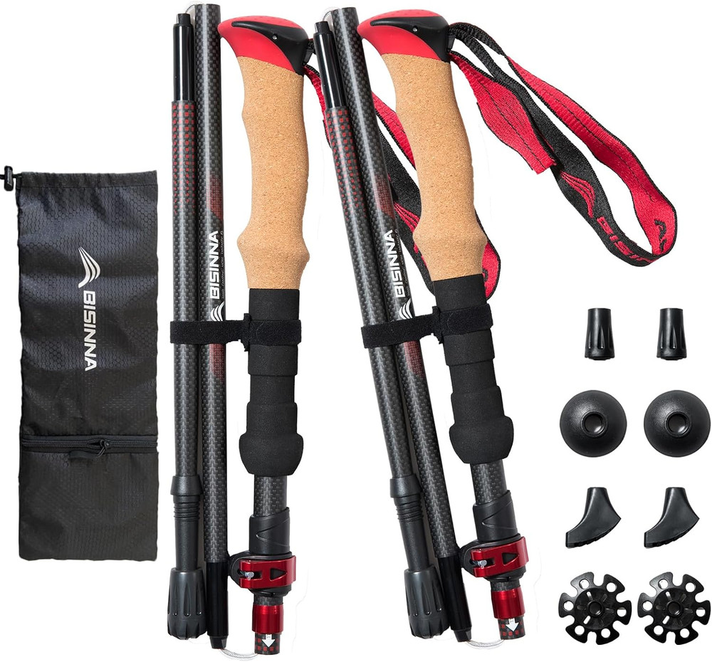 BISINNA Carbon Fiber Trekking Poles Collapsible Hiking Poles Lightweight Walking