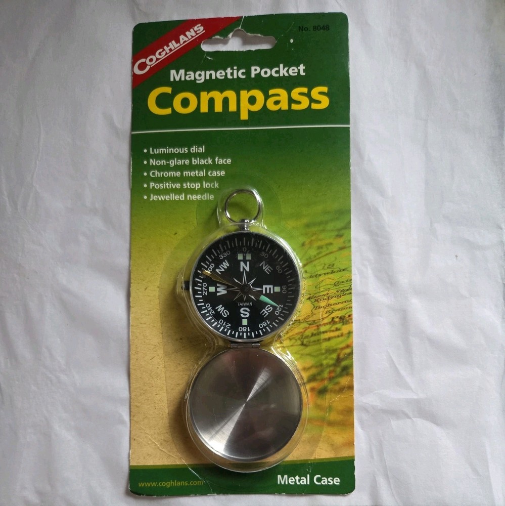 NIB Coghlan’s Magnetic Pocket Compass w/ Metal Case, Luminous Dial, Pocket Size