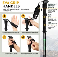 100% Carbon Fiber Adjustable Trekking Poles – Comfort Cork & EVA Foam Grips