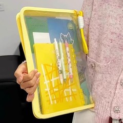 A4 Waterproof Colored File Bag Clear Homework Folder Book Sleeve Mesh 1 Yellow