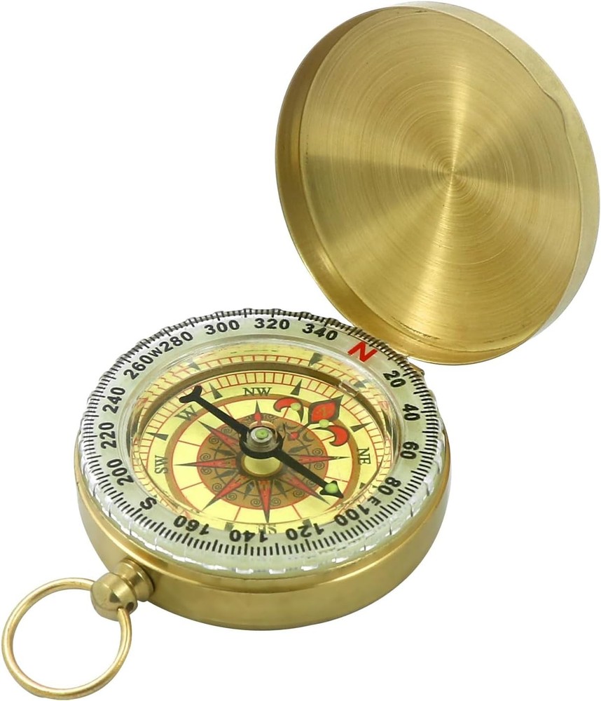 Handcrafted Solid Brass Pocket Compass, 1.8″ Mini Navigation Tool for Hiking, Su