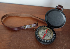 Vtg Taylor Instruments Compass Black Case Leather Lanyard Brass Pin Asheville NC