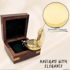 Authentic Antique Push Button Compass Presented in Artisan Wooden Box