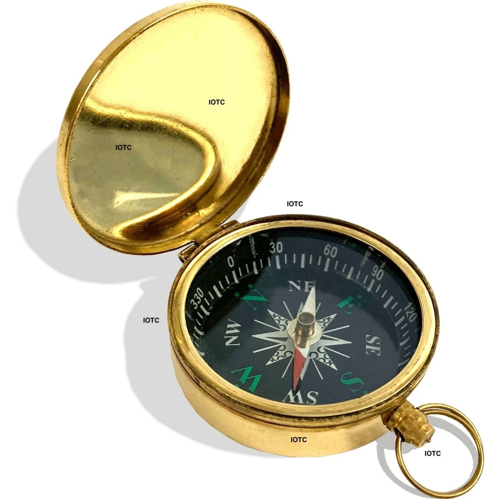 100% Brass Gold Finish Pocket Compass Navigation Tool Collectible – SOLID
