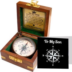 to My Son Engraved Brass Compass with Wooden Box – Inspirational Gift from Dad