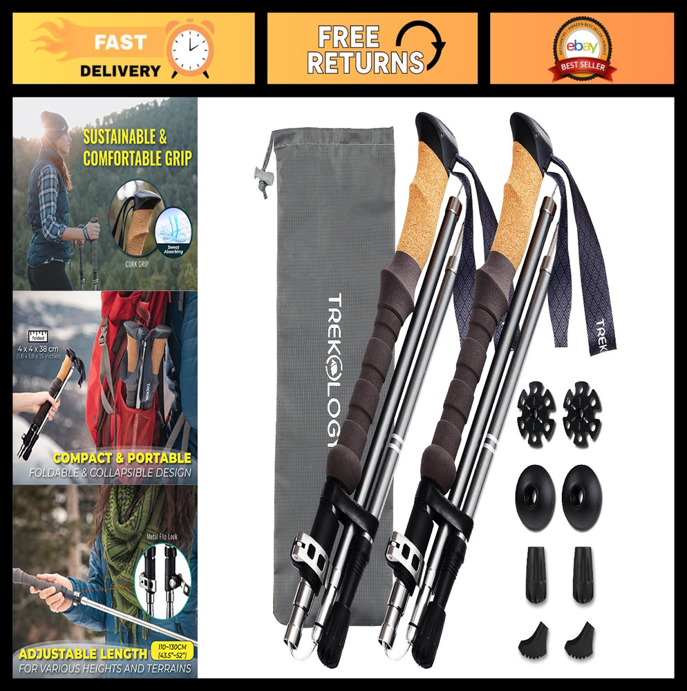 Lightweight Adjustable Trekking Poles with Cork Grip – Compact Folding Hiking St