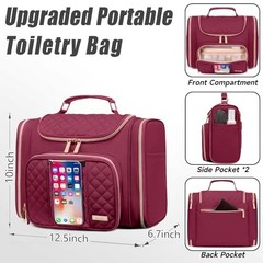 Tealari Large Toiletry Bag for Women Men,Bathroom Bag,Water Resistant Wine Red