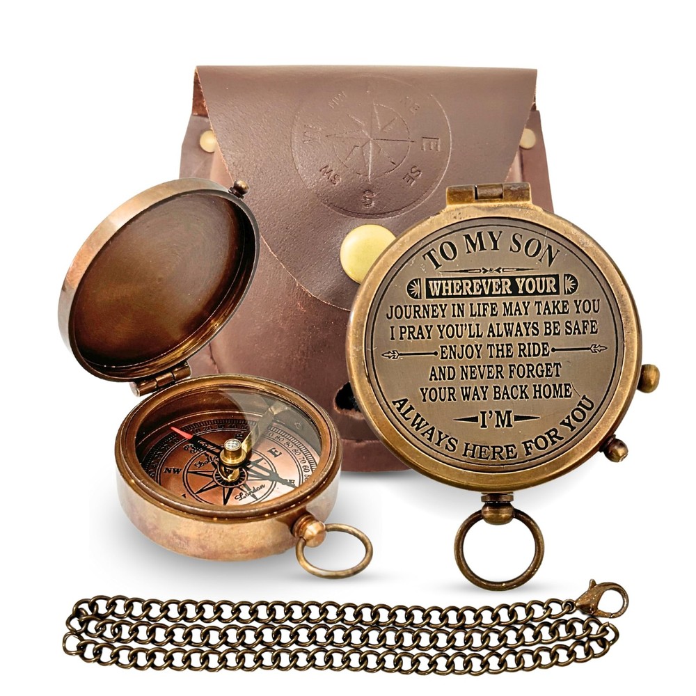 Brass Compass Unique Print To My Son Compass With Leather Case Antique Brass …