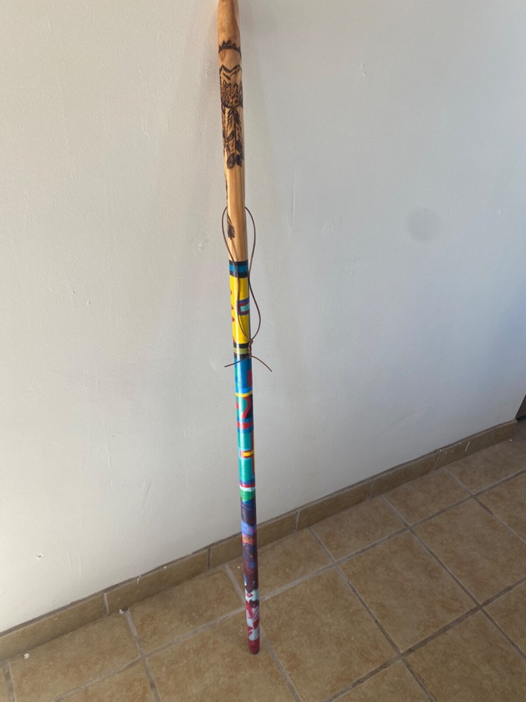 hiking stick,handcrafted,painted and wood burned.one of a kind.