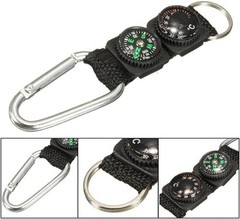 2Pcs Black Carabiner Key Chain Compass Thermometer Metal Camping Outdoor Gadgets