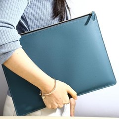 PU Leather A4 File Folder Zipper Document Holder Envelope Folder Case Haze Blue