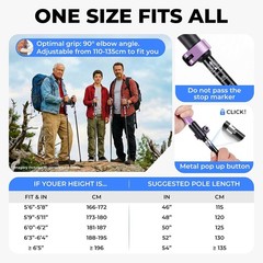 7075 Aluminum Collapsible Trekking Poles for Hiking, 43-53 Inch, 2 Pack