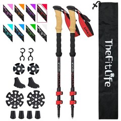 TheFitLife Carbon Fiber Trekking Poles – Collapsible and Telescopic Red