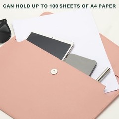 PU Leather A4 File Folder, Document Holder Filing Organizer Portfolio Pink