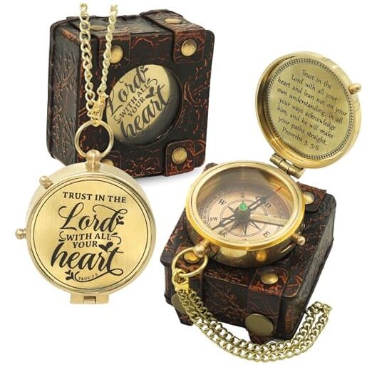Antique Brass Compass with Leather Case – Functional Nautical Pocket Compass