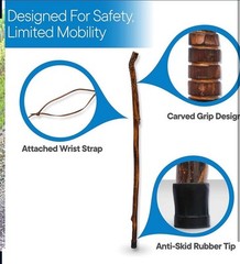 RMS Nature Wood Walking Stick – Wooden Hiking Stick and Trekking Pole with Leath