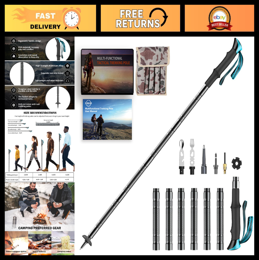 Adjustable 15-in-1 Multi-Functional Hiking Stick – Trekking Poles for Outdoor Ad